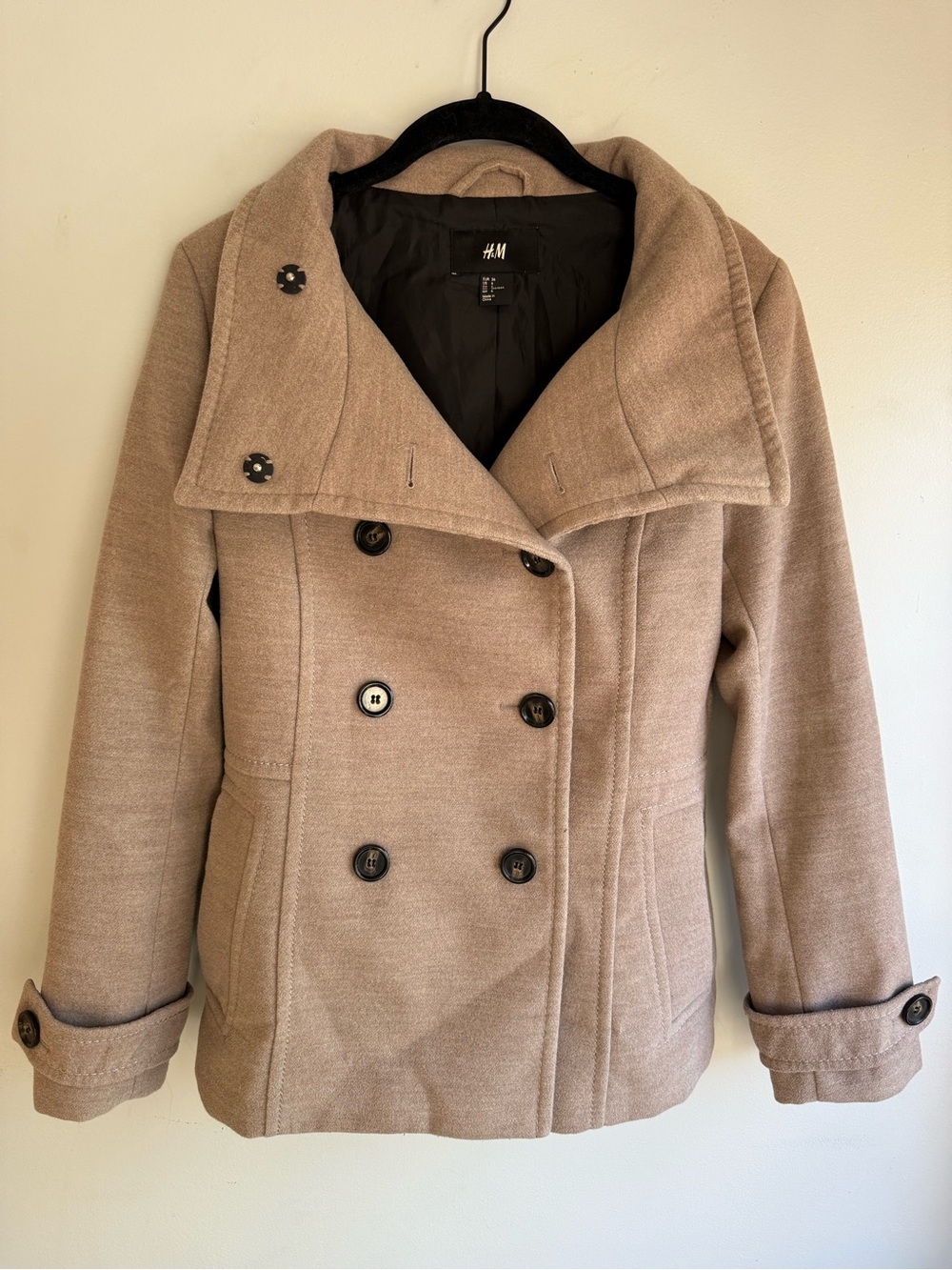 H&M Women's Double-Breasted Beige Peacoat
